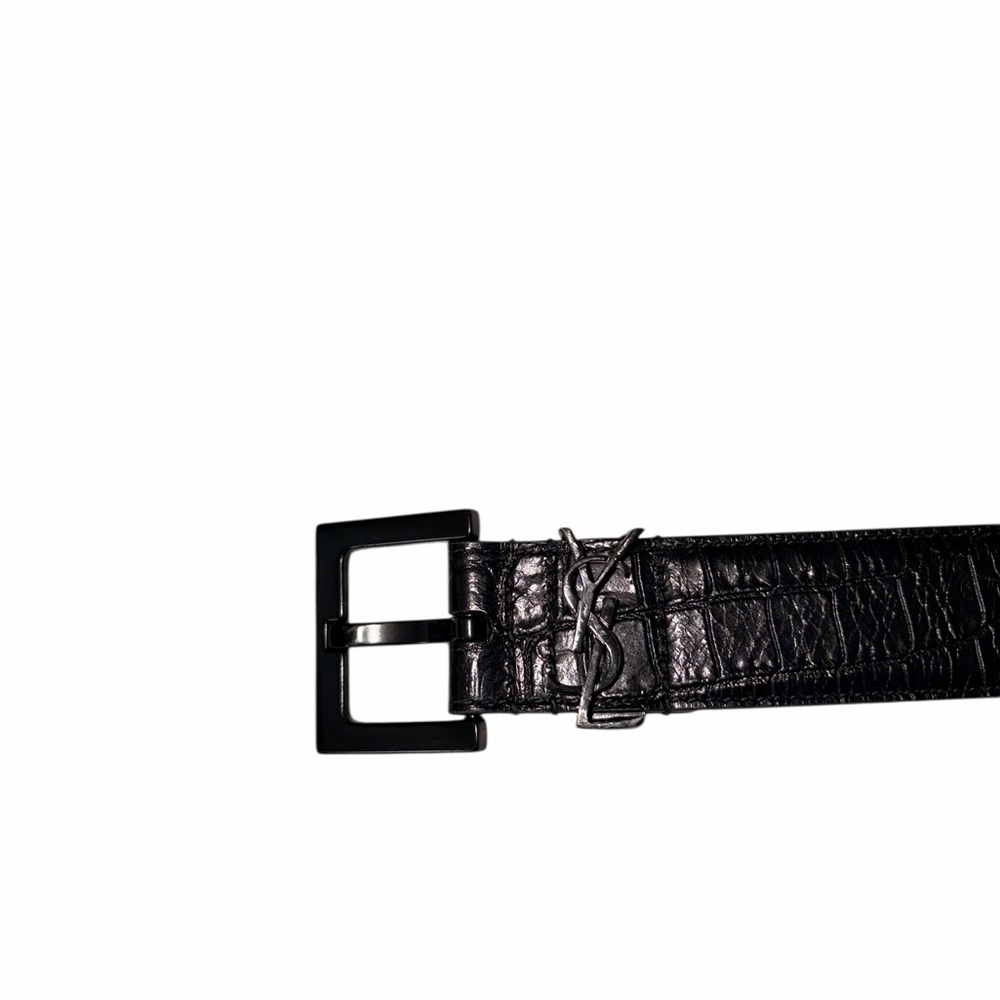 🚩Yves Saint Laurent Black Croc-Embossed Belt size 95 authentic - Picture 2 of 9